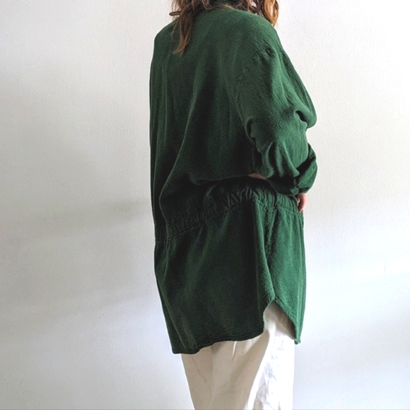 90's Oversized Thick Cotton Shacket - Vintage Button-Up Draw-String Shirt - Picture 4 of 6